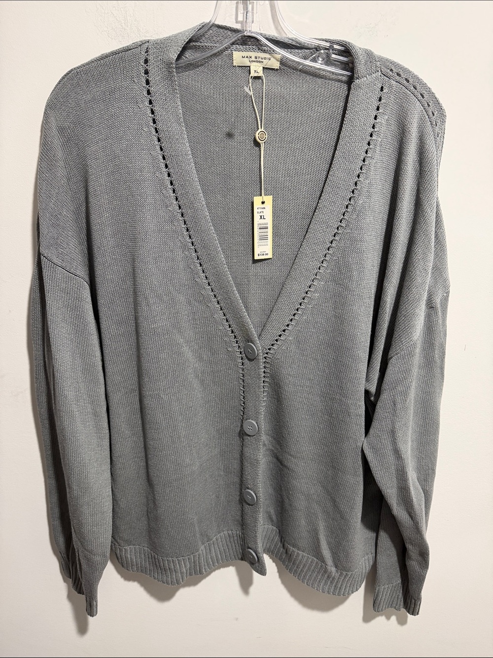 Max Studio Light Gray V-Neck Button Cardigan Size XL NWT
